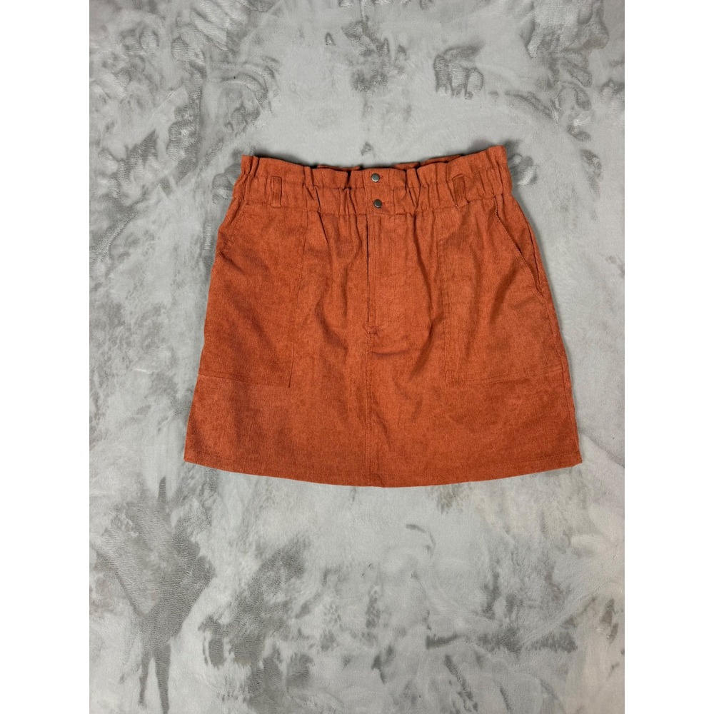 Hyfve Rust Orange Corduroy Mini Skirt Paperbag Waist Pockets Size M